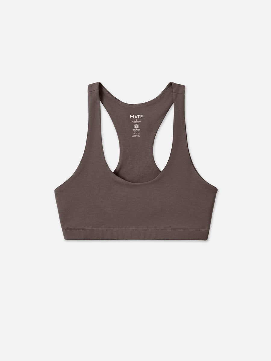 Organic stretch racerback sports bra in Mocha brown – MATE the Label