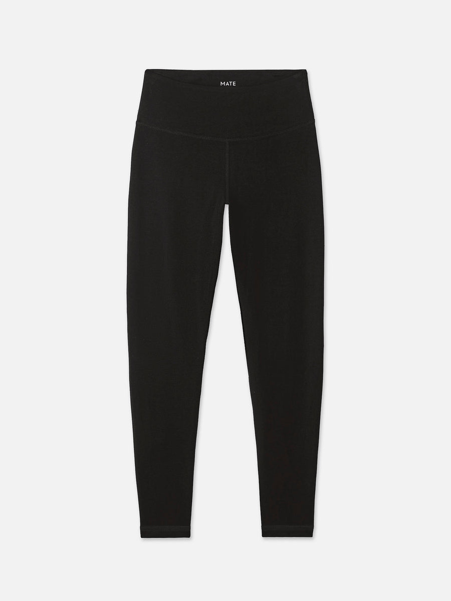 Organic Stretch Midi Legging in Jet Black — flat lay product photo