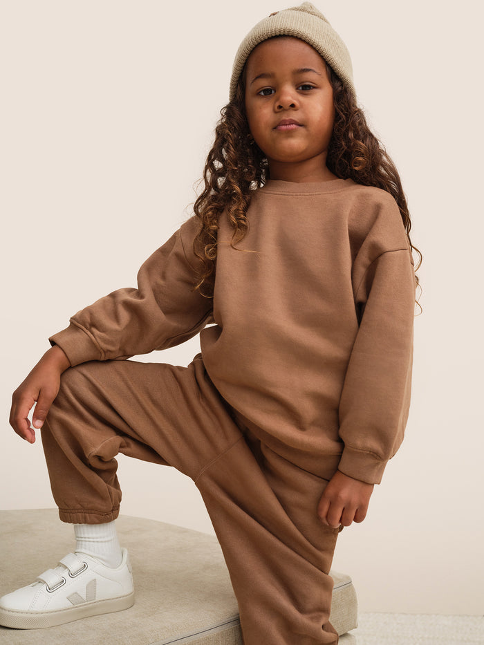 Mini Organic Fleece Crew Neck Sweatshirt-Kids-MATE the Label-COFFEE-0/6m-MATE the Label