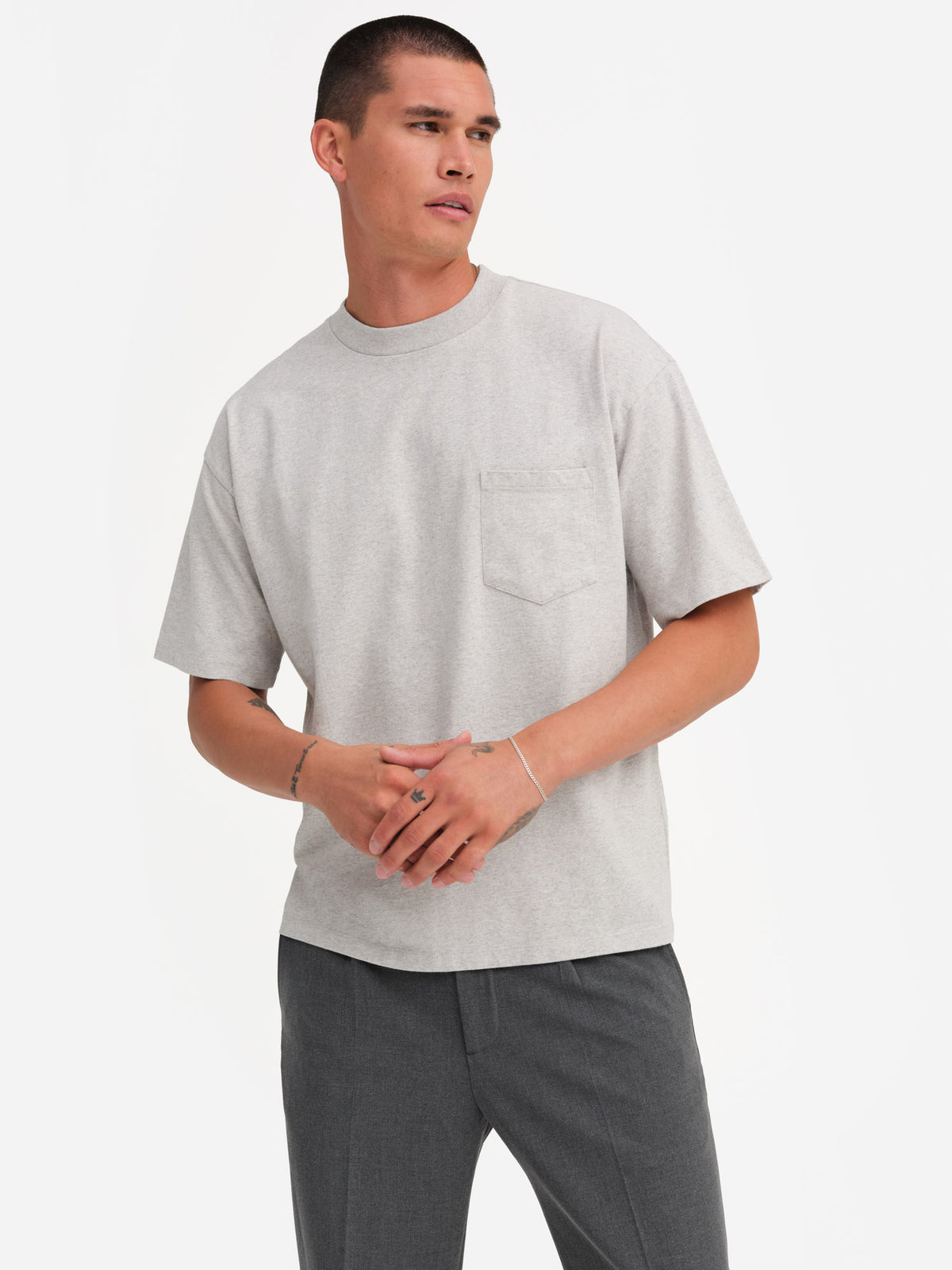 Men's Organic Heavyweight Cotton Relaxed Tee-Tees-MATE the Label-HEATHER GREY-S-MATE the Label