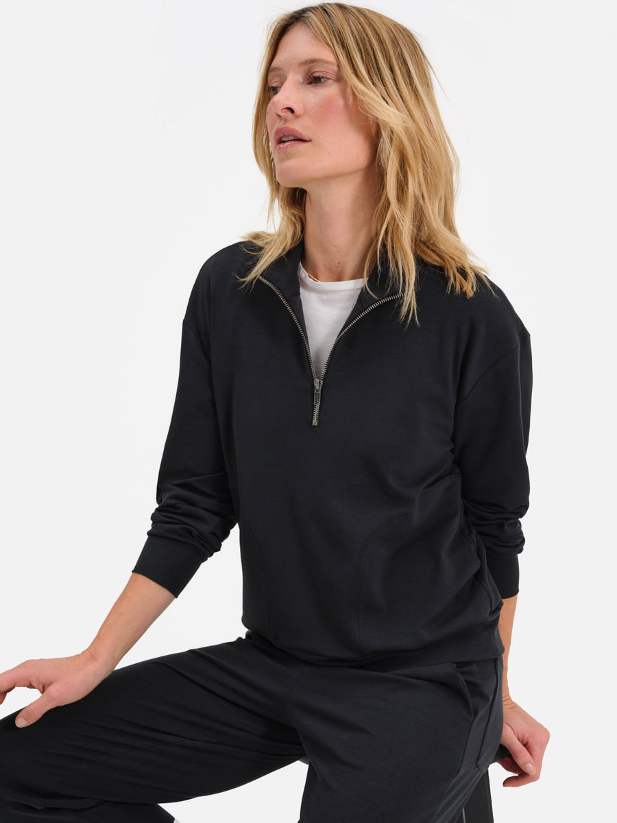 Seacell Tencel Quarter Zip Pullover-Sweatshirts-MATE the Label-JET BLACK-XS-MATE the Label