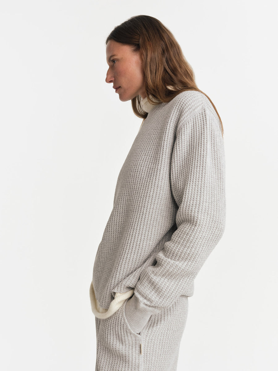 Organic Waffle Crew Top-Sweatshirts-MATE the Label-HEATHER GREY-XS-MATE the Label