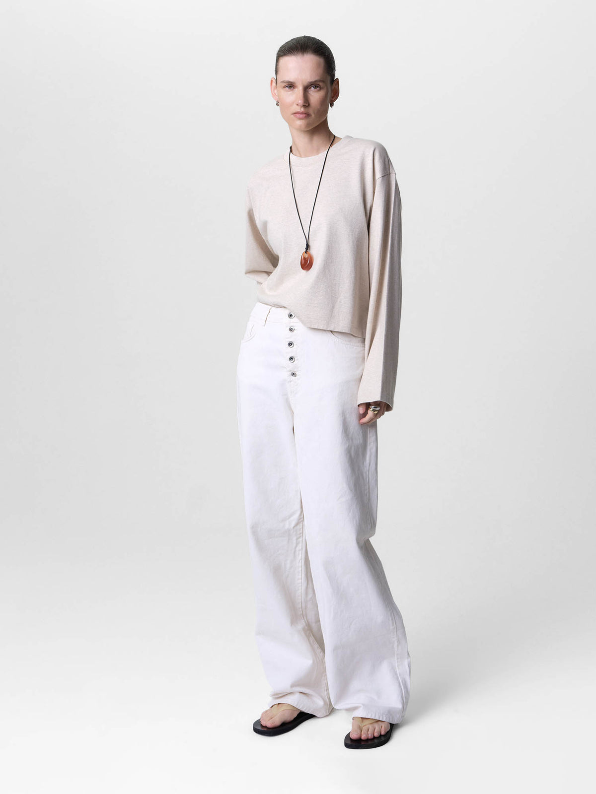 Organic Structured Cotton Long Sleeve Tee-Tees-MATE the Label-HEATHER OAT-XS-MATE the Label