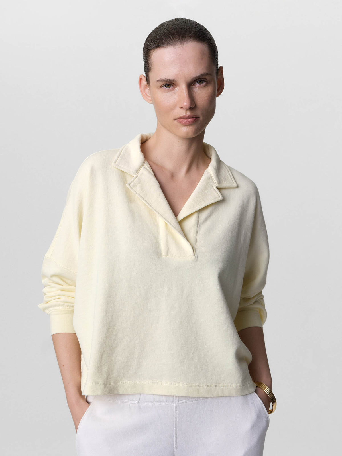 Organic Lightweight Terry Polo-Sweatshirts-MATE the Label-MERINGUE-XS-MATE the Label