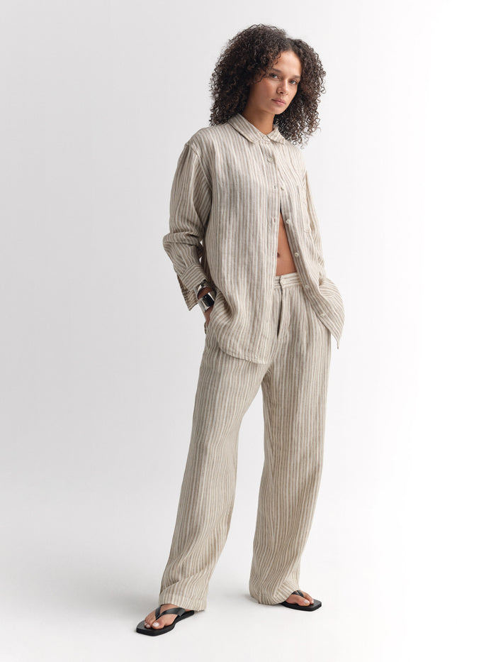 Organic Linen Striped Pleated Pant-Pant-MATE the Label-DUNE STRIPE-XS-MATE the Label