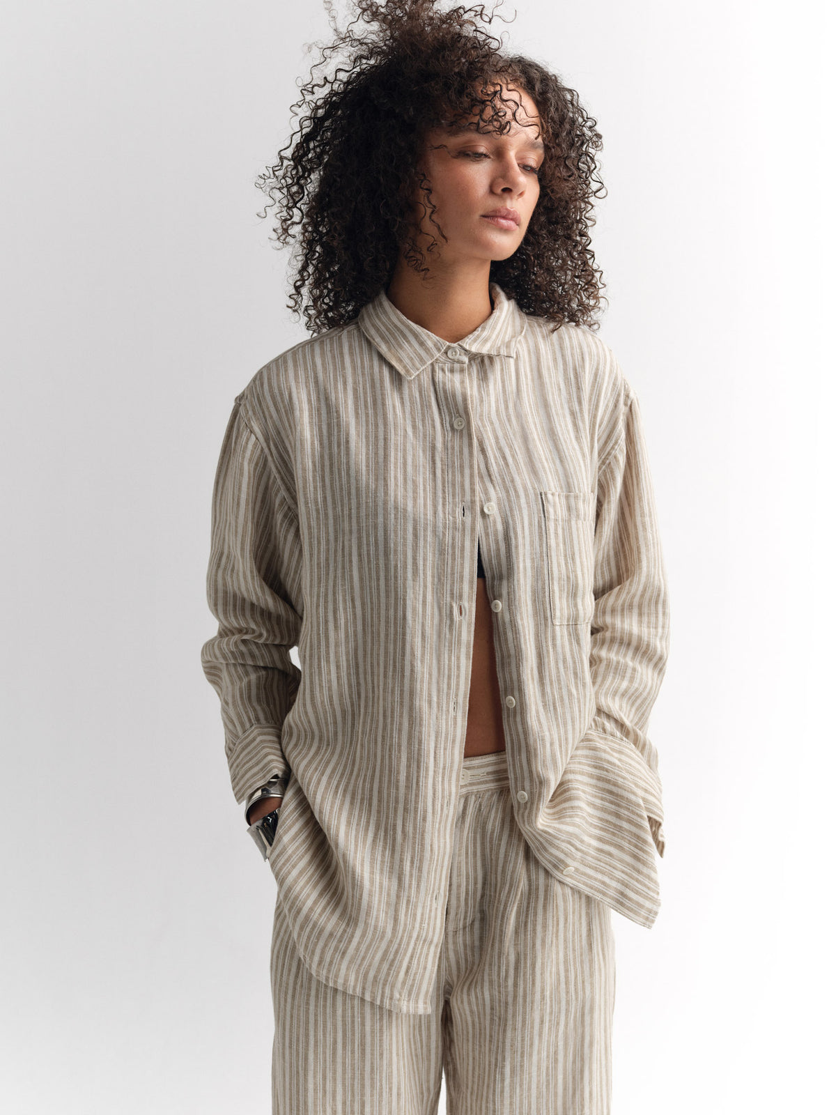 Organic Linen Striped Oversized Button Down-Tops-MATE the Label-DUNE STRIPE-XS-MATE the Label