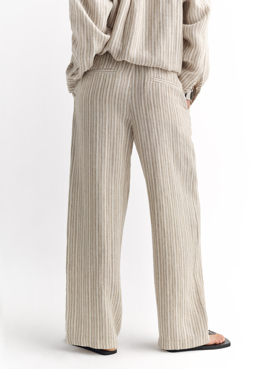 Organic Linen Striped Pleated Pant-Pant-MATE the Label-DUNE STRIPE-XS-MATE the Label