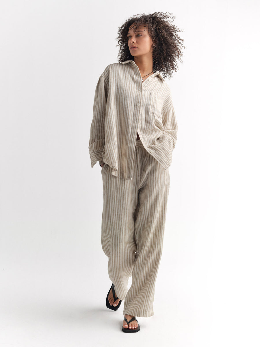 Organic Linen Striped Pleated Pant-Pant-MATE the Label-DUNE STRIPE-XS-MATE the Label