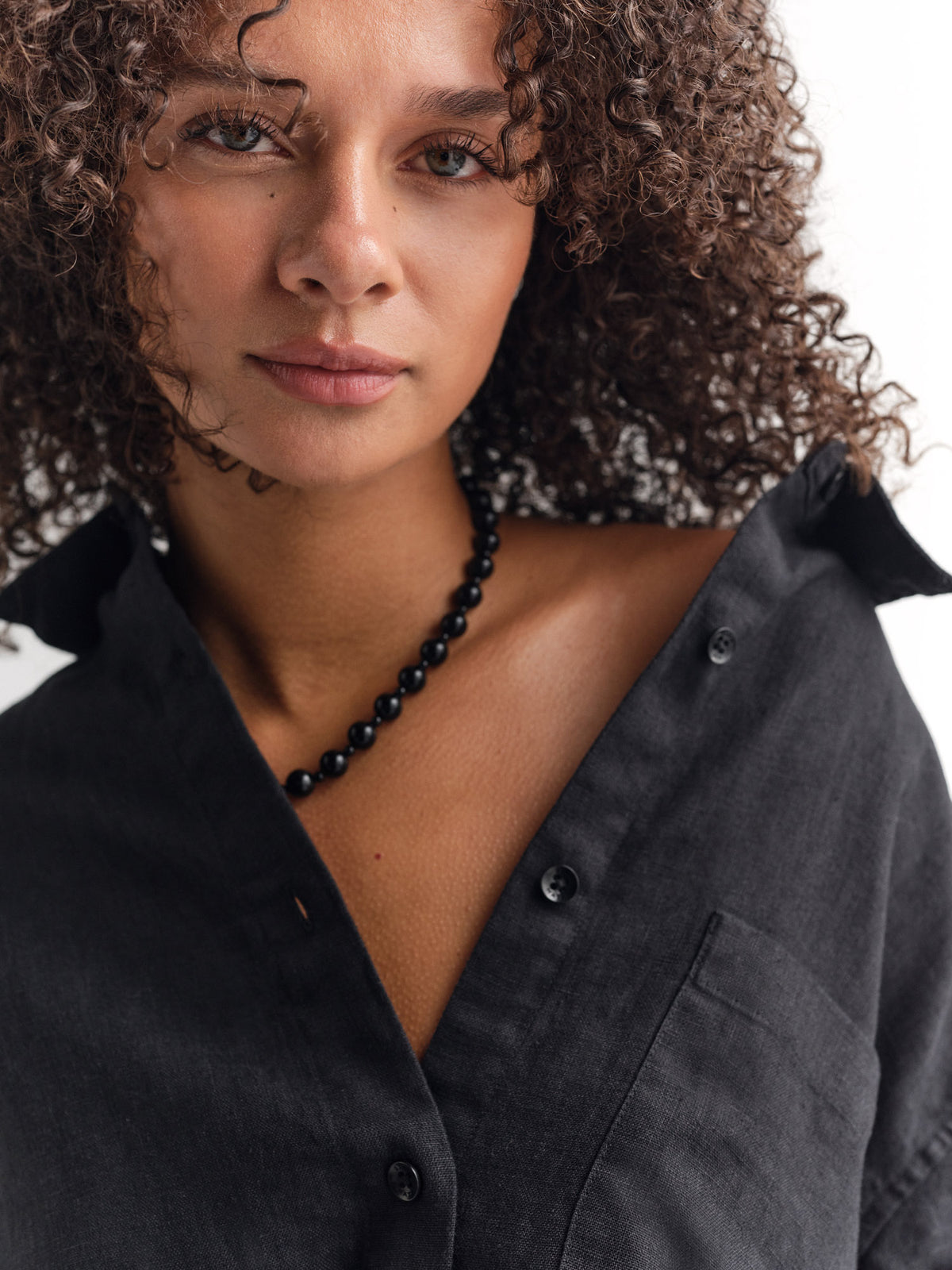 Organic Linen Oversized Button Down-Tops-MATE the Label-JET BLACK-XS-MATE the Label