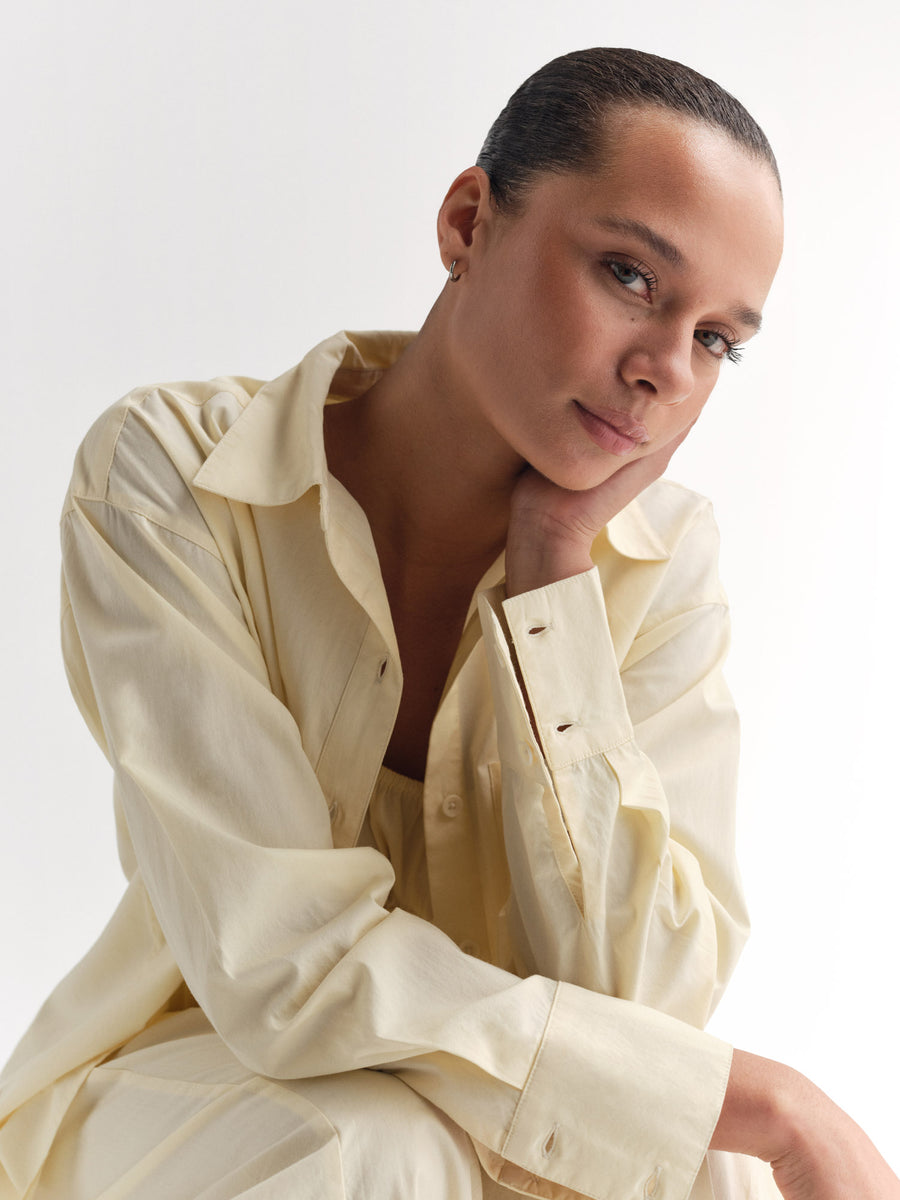 Organic Poplin Long Sleeve Button Down-Tops-MATE the Label-CUSTARD-XS-MATE the Label