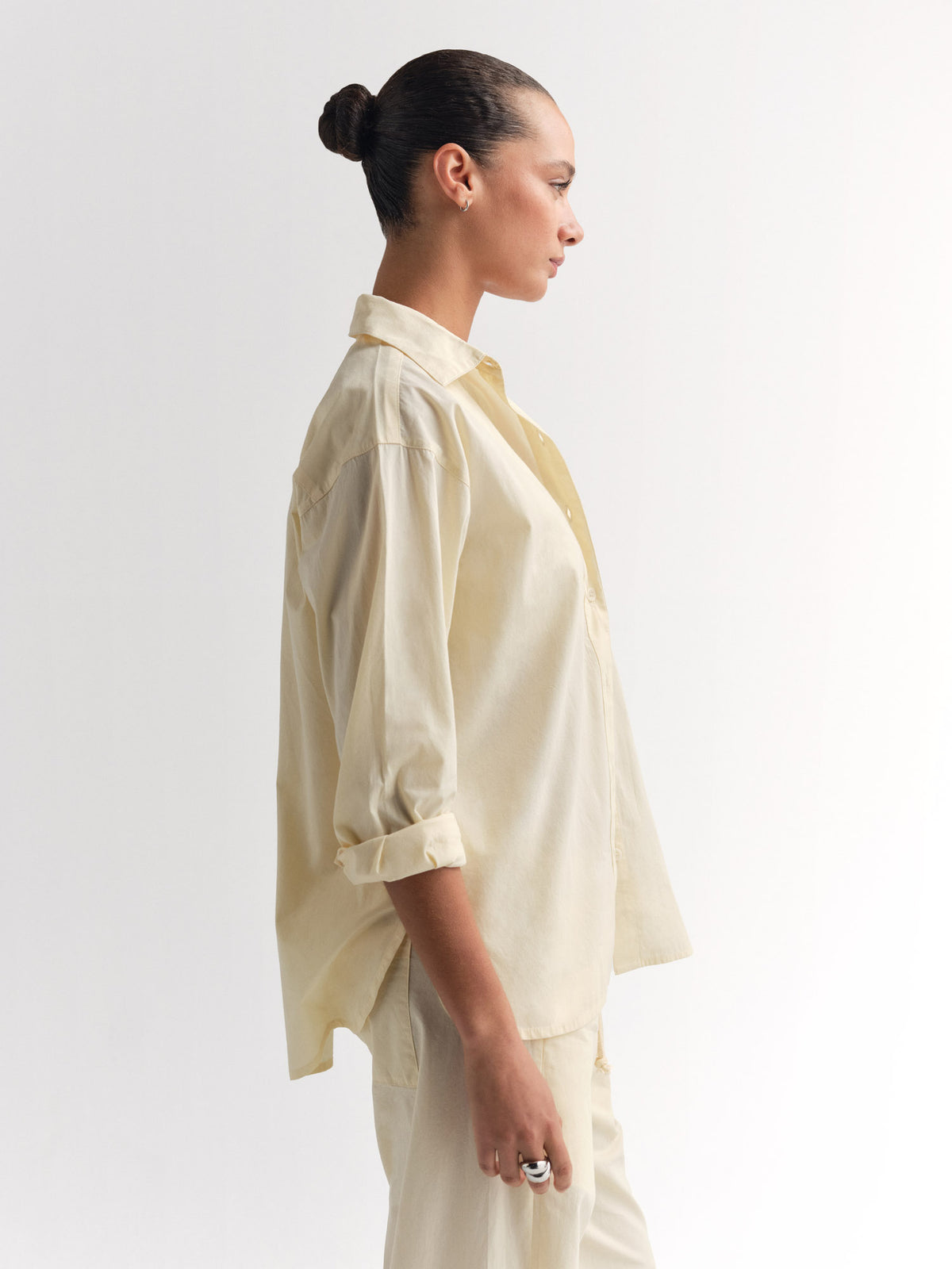 Organic Poplin Long Sleeve Button Down-Tops-MATE the Label-CUSTARD-XS-MATE the Label