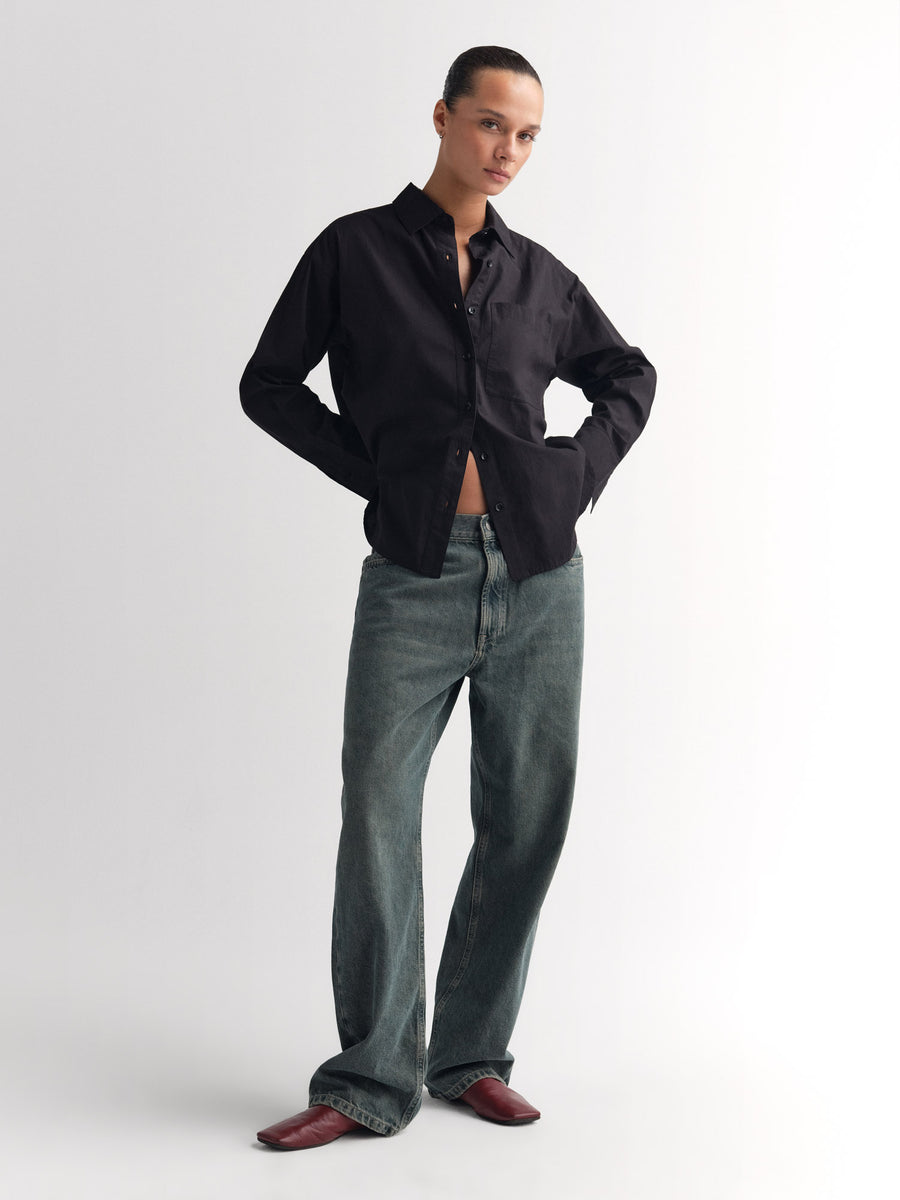 Organic Poplin Long Sleeve Button Down-Tops-MATE the Label-JET BLACK-XS-MATE the Label