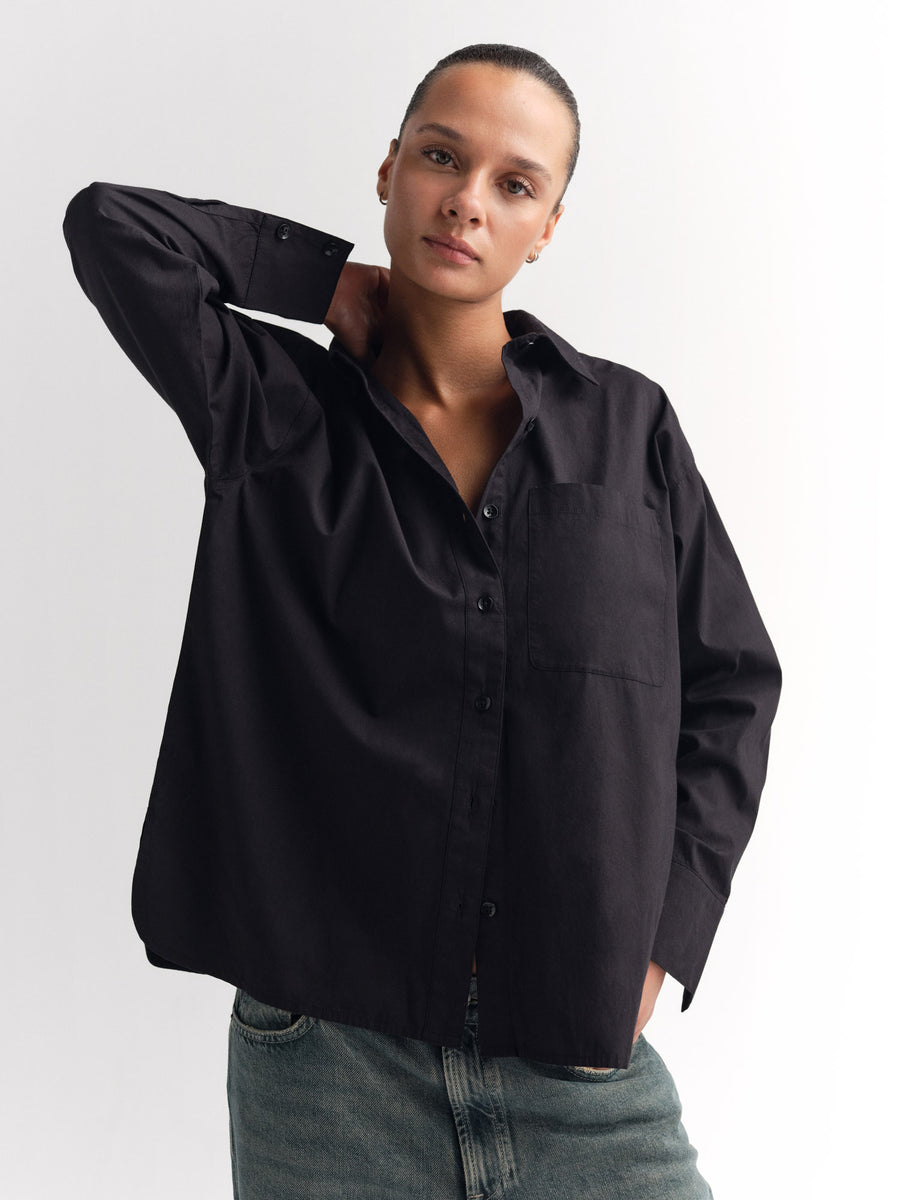 Organic Poplin Long Sleeve Button Down-Tops-MATE the Label-JET BLACK-XS-MATE the Label