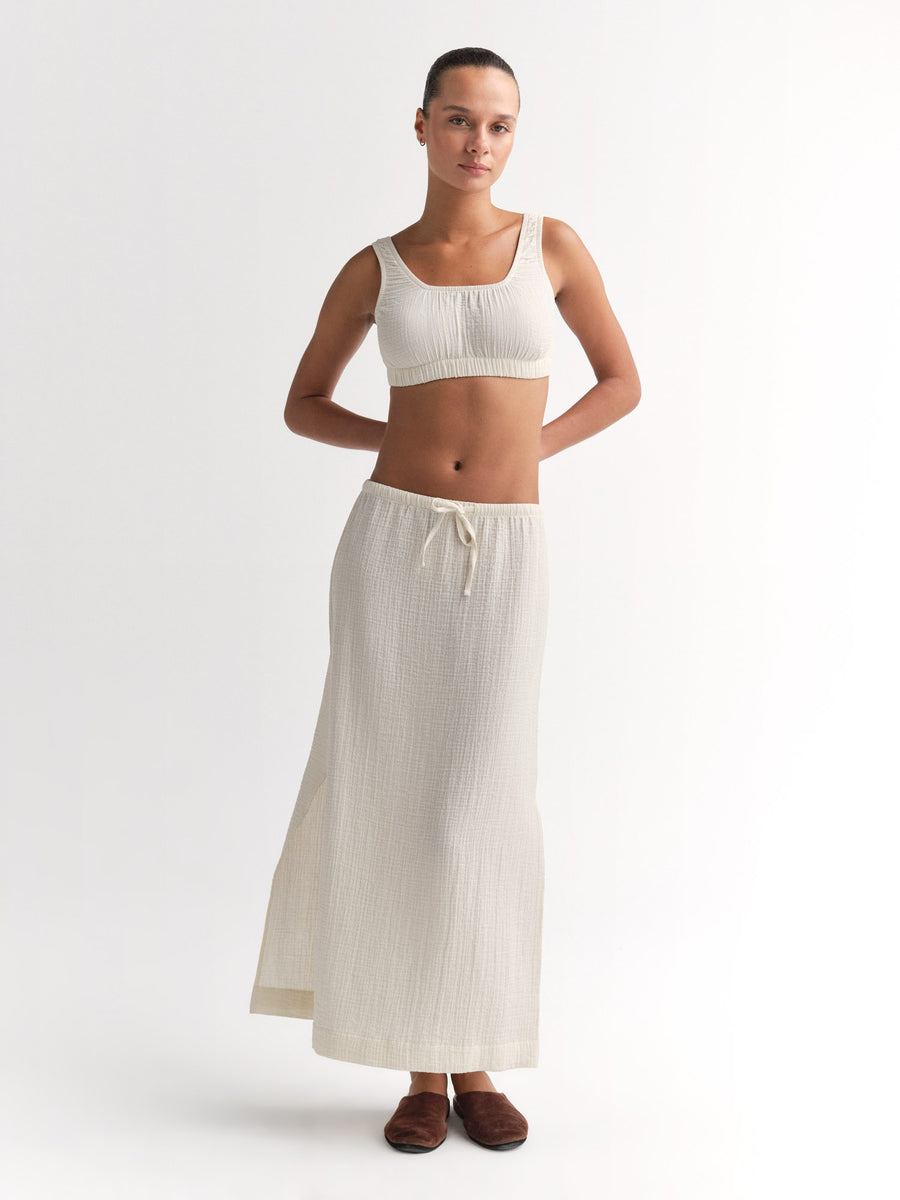 Organic Gauze Midi Skirt-Skirts-MATE the Label-BONE-XS-MATE the Label