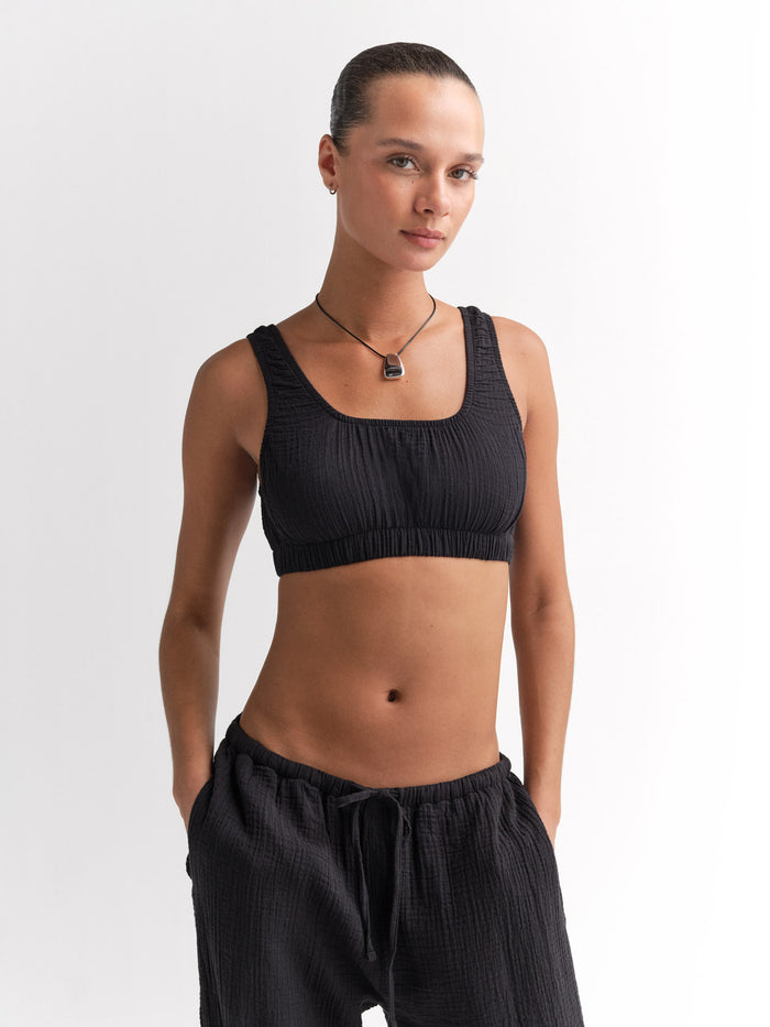 Organic Gauze Cropped Top-Tops-MATE the Label-JET BLACK-XS-MATE the Label