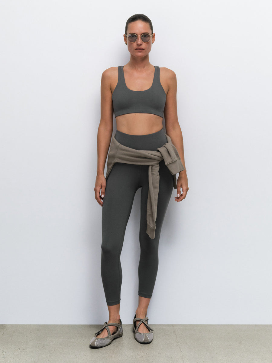 Organic Stretch Sports Bra Midi Legging in Forest — product photo
