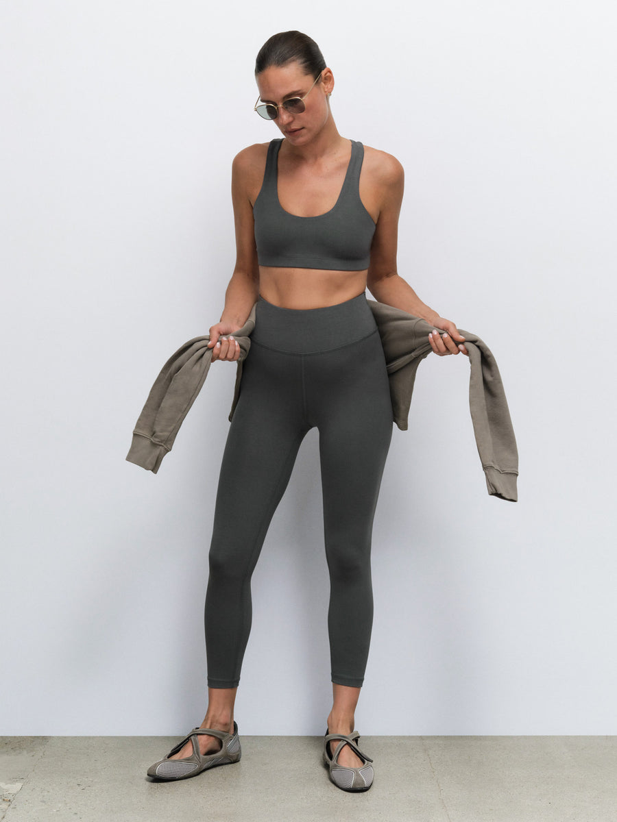 Organic Stretch Sports Bra Midi Legging in Forest — product photo
