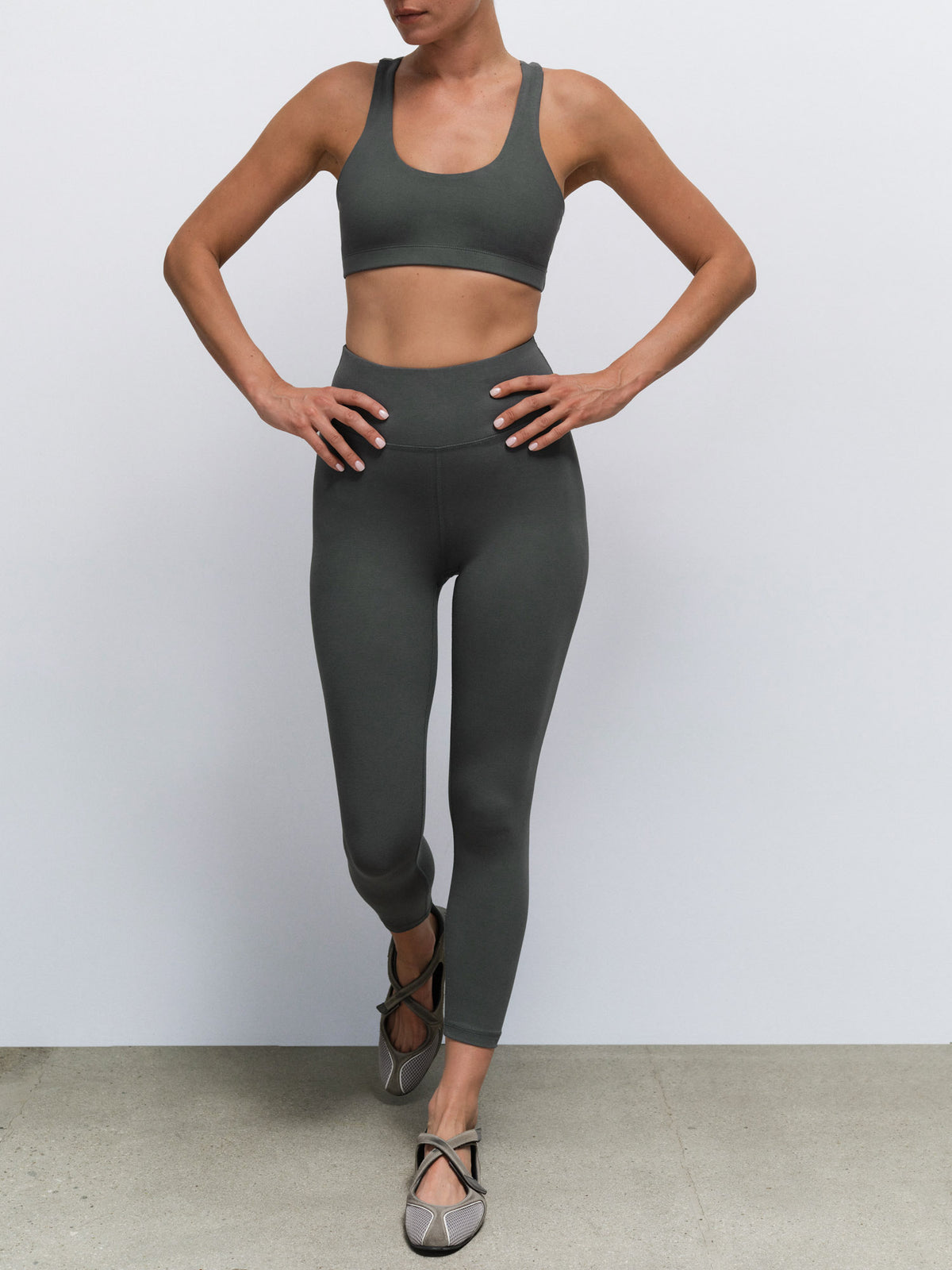 Organic Stretch Sports Bra Midi Legging in Forest — product photo