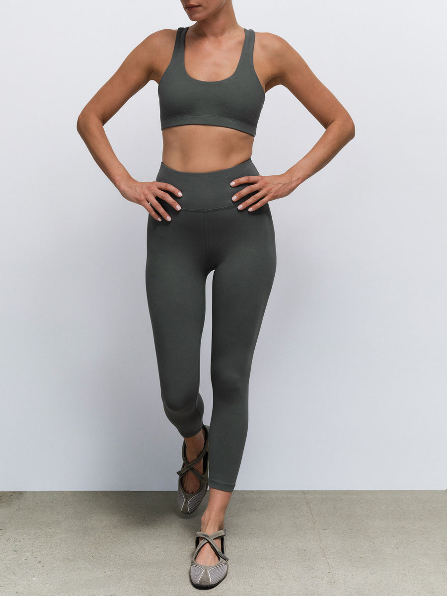 Organic Stretch Sports Bra Midi Legging in Forest — product photo