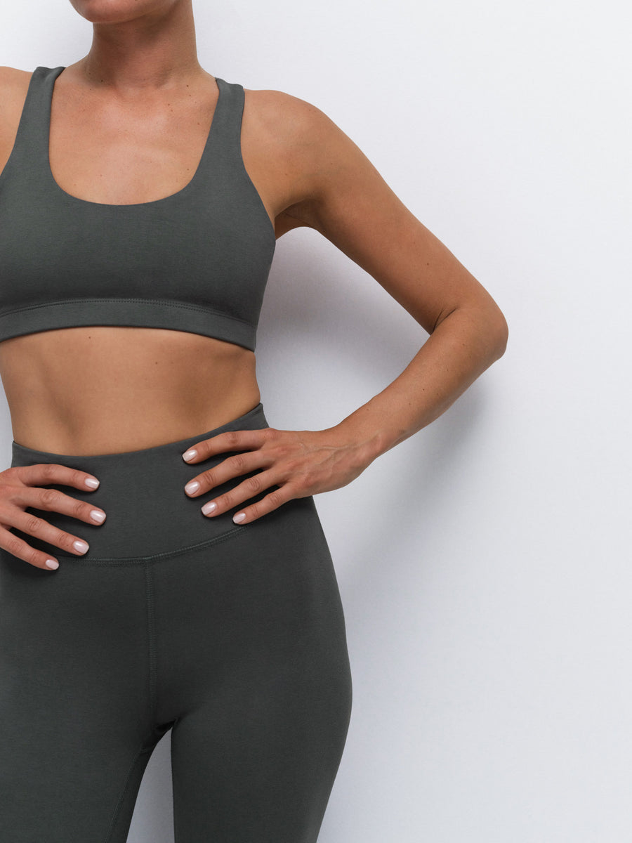 Organic Stretch Sports Bra Midi Legging in Forest — product photo