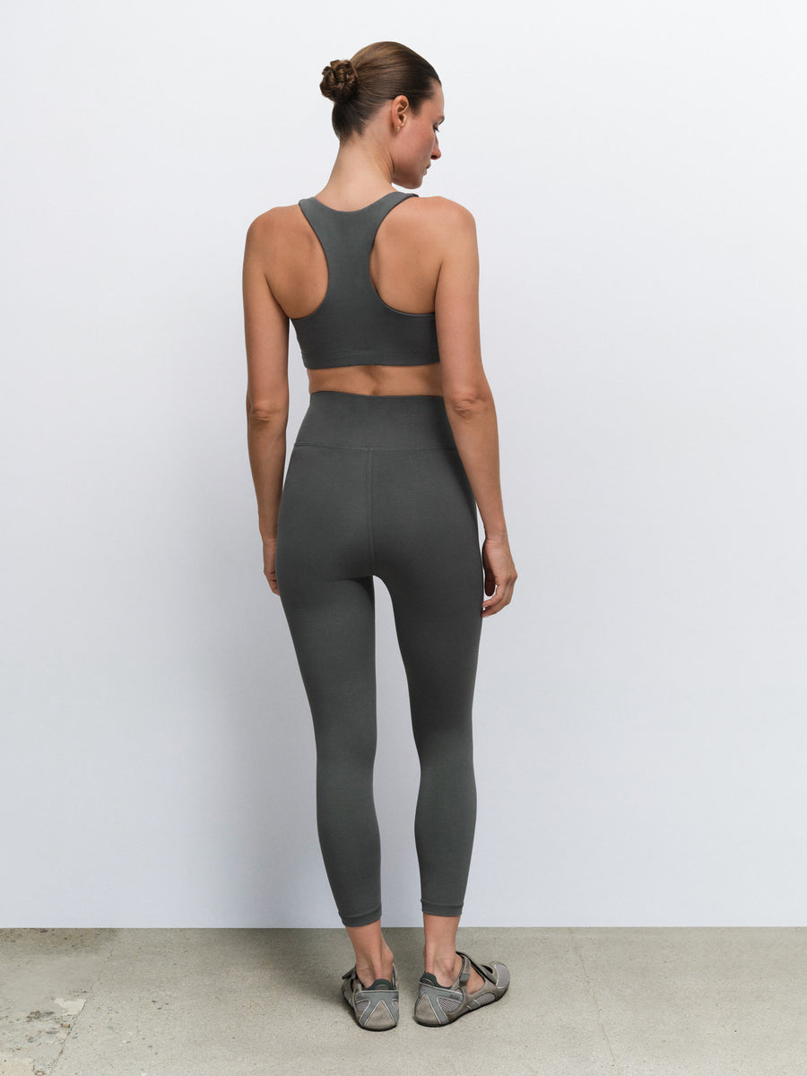 Organic Stretch Sports Bra Midi Legging in Forest — product photo