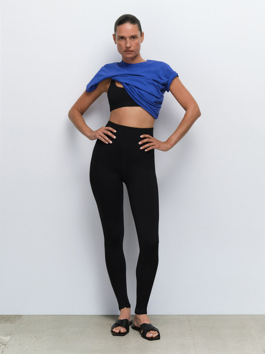 Organic Stretch Scoop Bra Full Length Legging in Jet Black — product photo