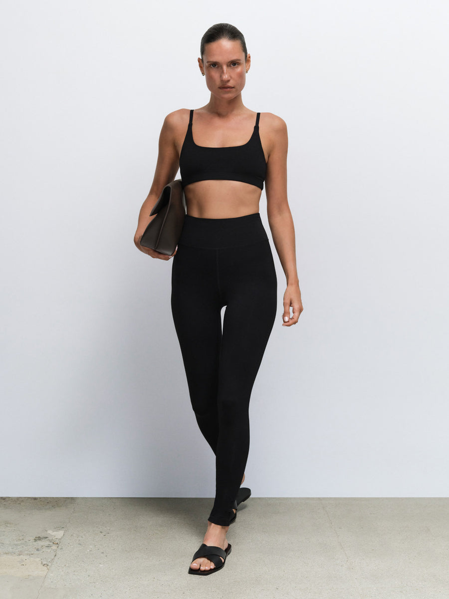 Organic Stretch Scoop Bra Full Length Legging in Jet Black — product photo