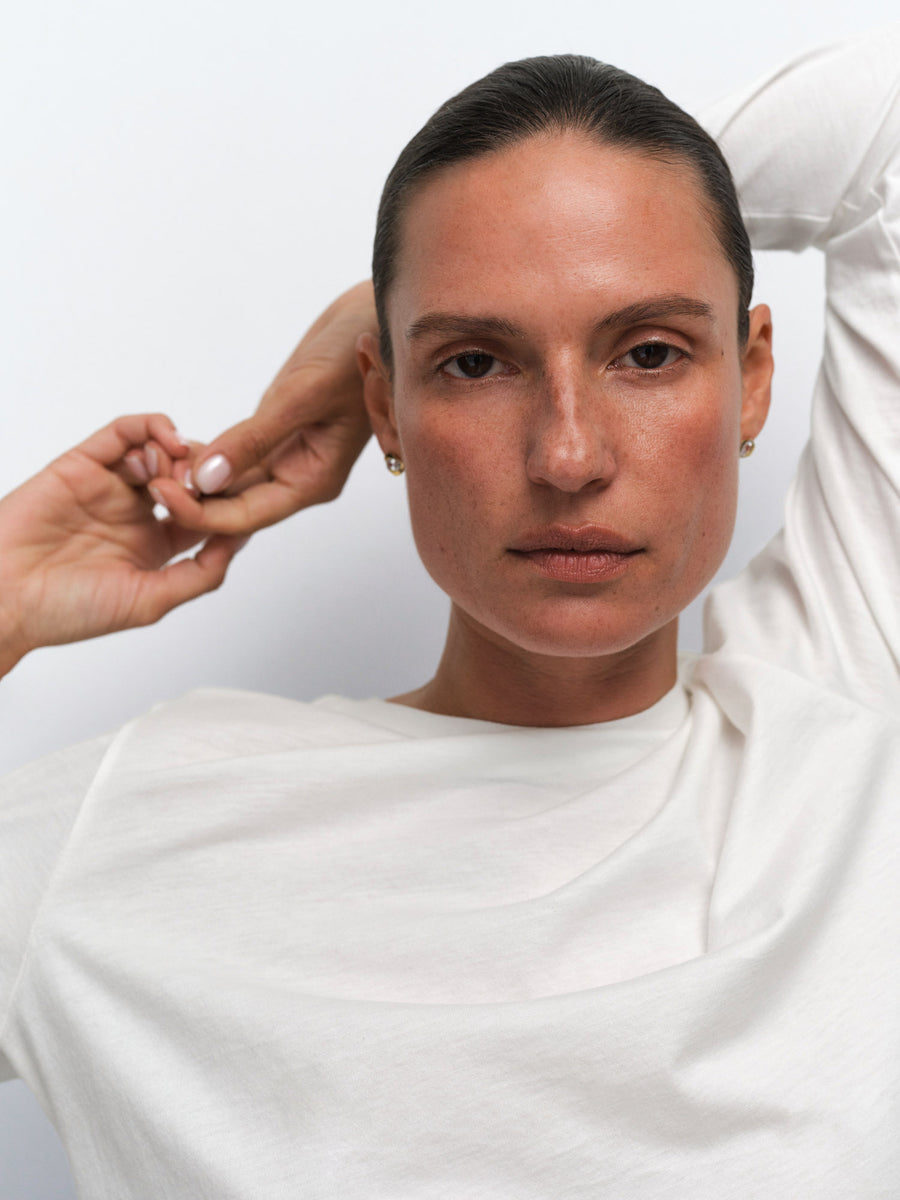 Organic Pima Layering Tank Classic Long Sleeve Tee Organic Stretch Biker Short in Thyme / True White / Jet Black — product photo