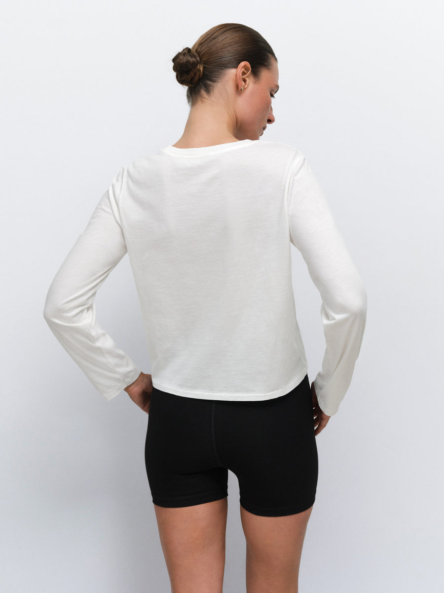 Organic Pima Layering Tank Classic Long Sleeve Tee Organic Stretch Biker Short in Thyme / True White / Jet Black — product photo
