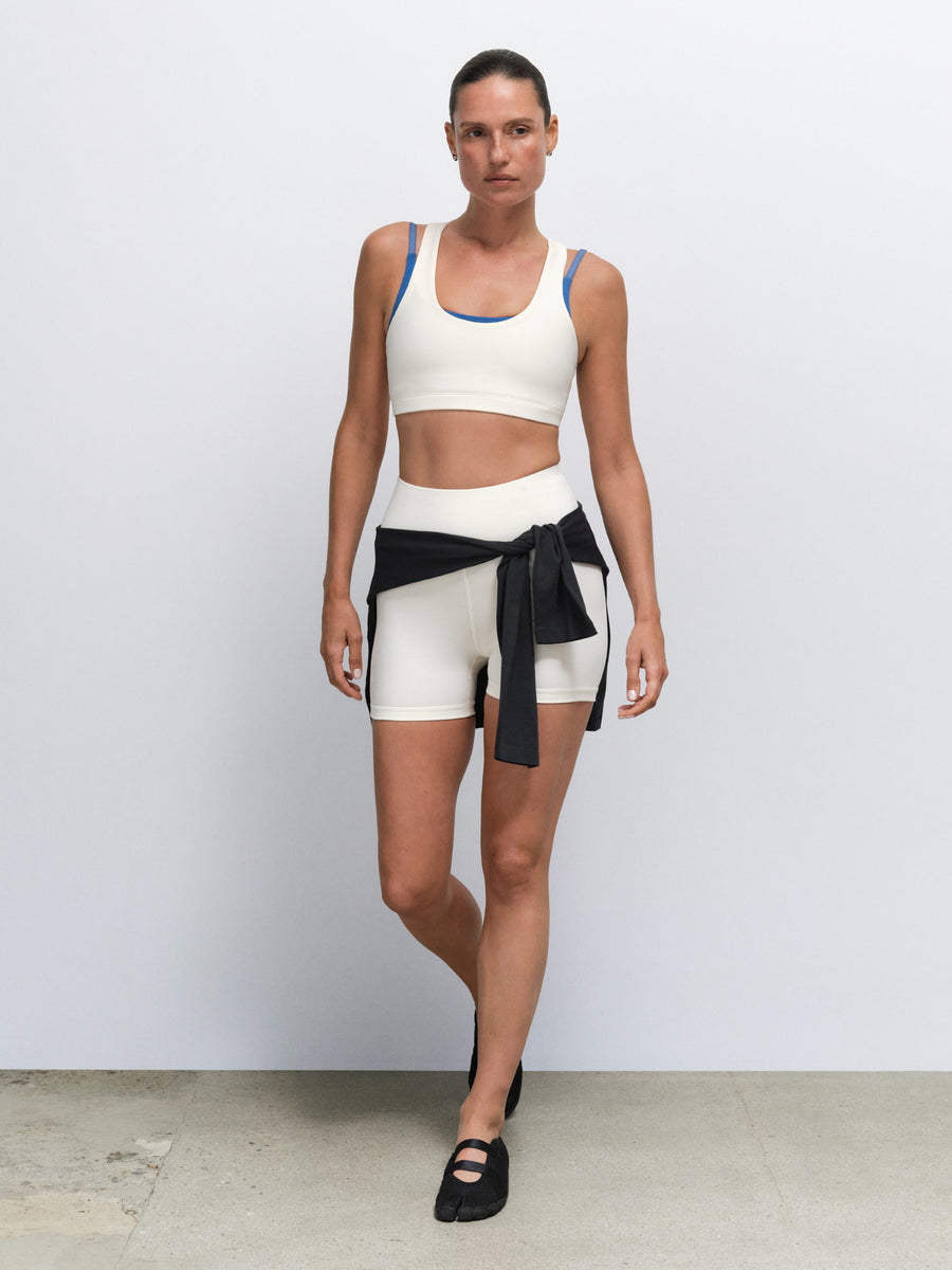 Organic Stretch Sports Bra Biker Short in Bone — product photo