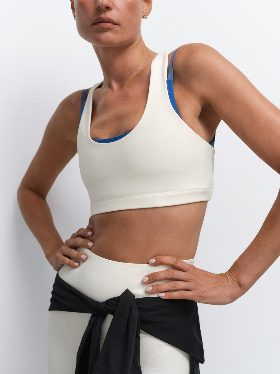 Organic Stretch Sports Bra Biker Short in Bone — product photo
