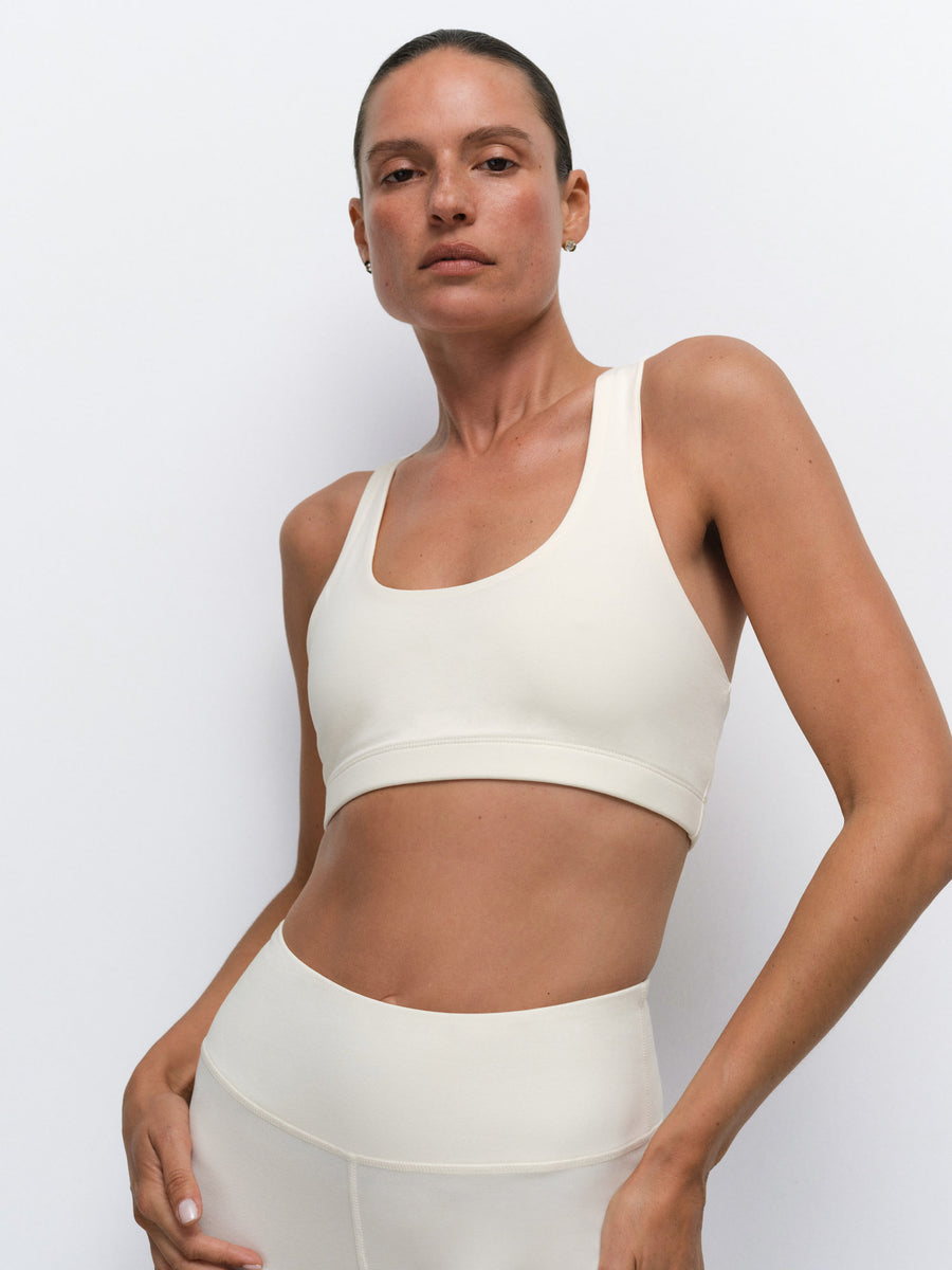 Organic Stretch Sports Bra Biker Short in Bone — product photo
