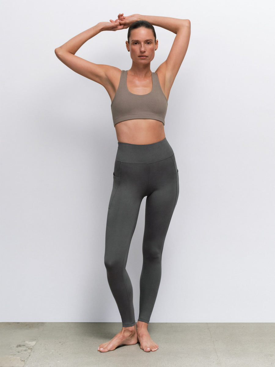 Organic Stretch Sports Bra Pocket Legging in Pebble / Forest — product photo