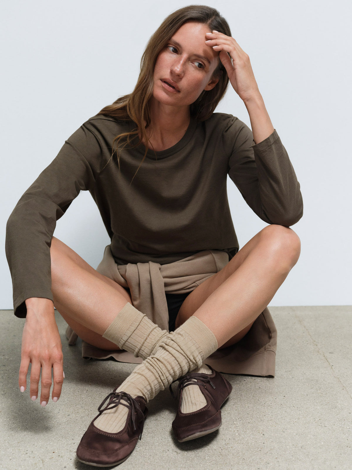 Organic Pima Classic Long Sleeve Tee in Mocha — product photo