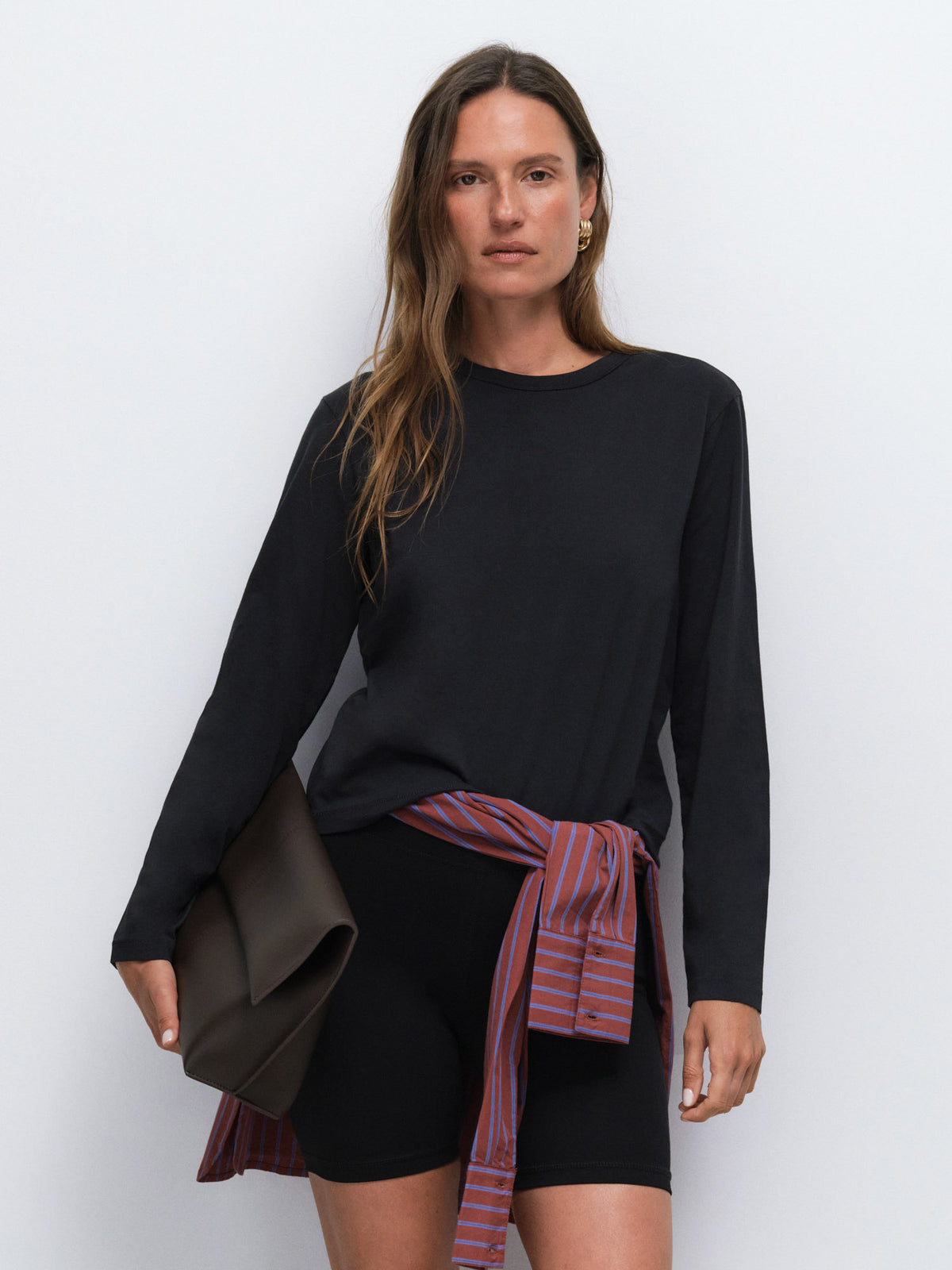 Organic Pima Classic Long Sleeve Tee in Jet Black — product photo