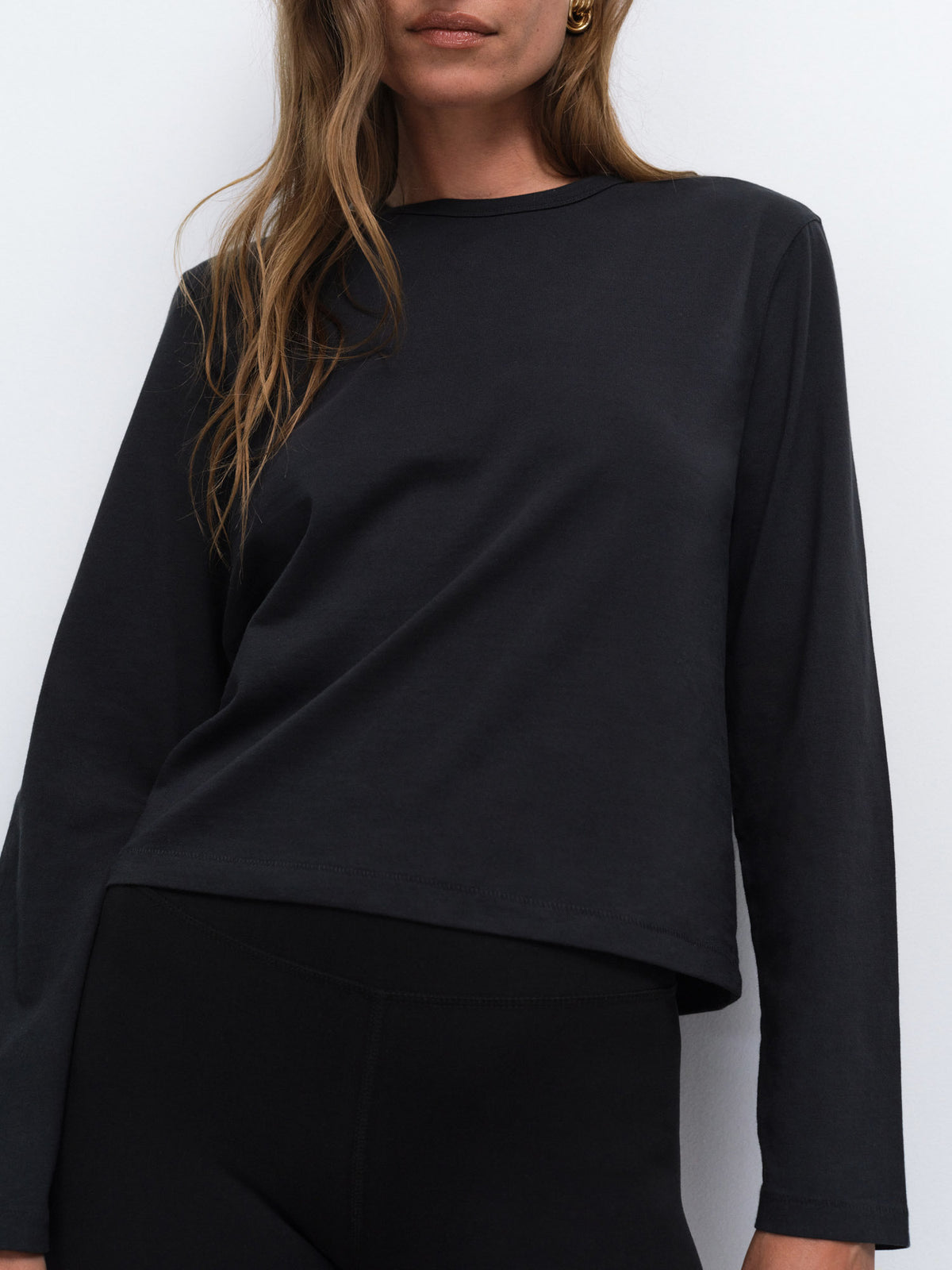 Organic Pima Classic Long Sleeve Tee in Jet Black — product photo
