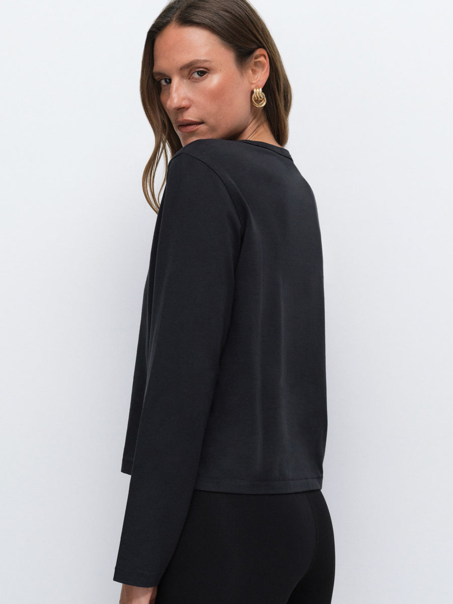 Organic Pima Classic Long Sleeve Tee in Jet Black — product photo