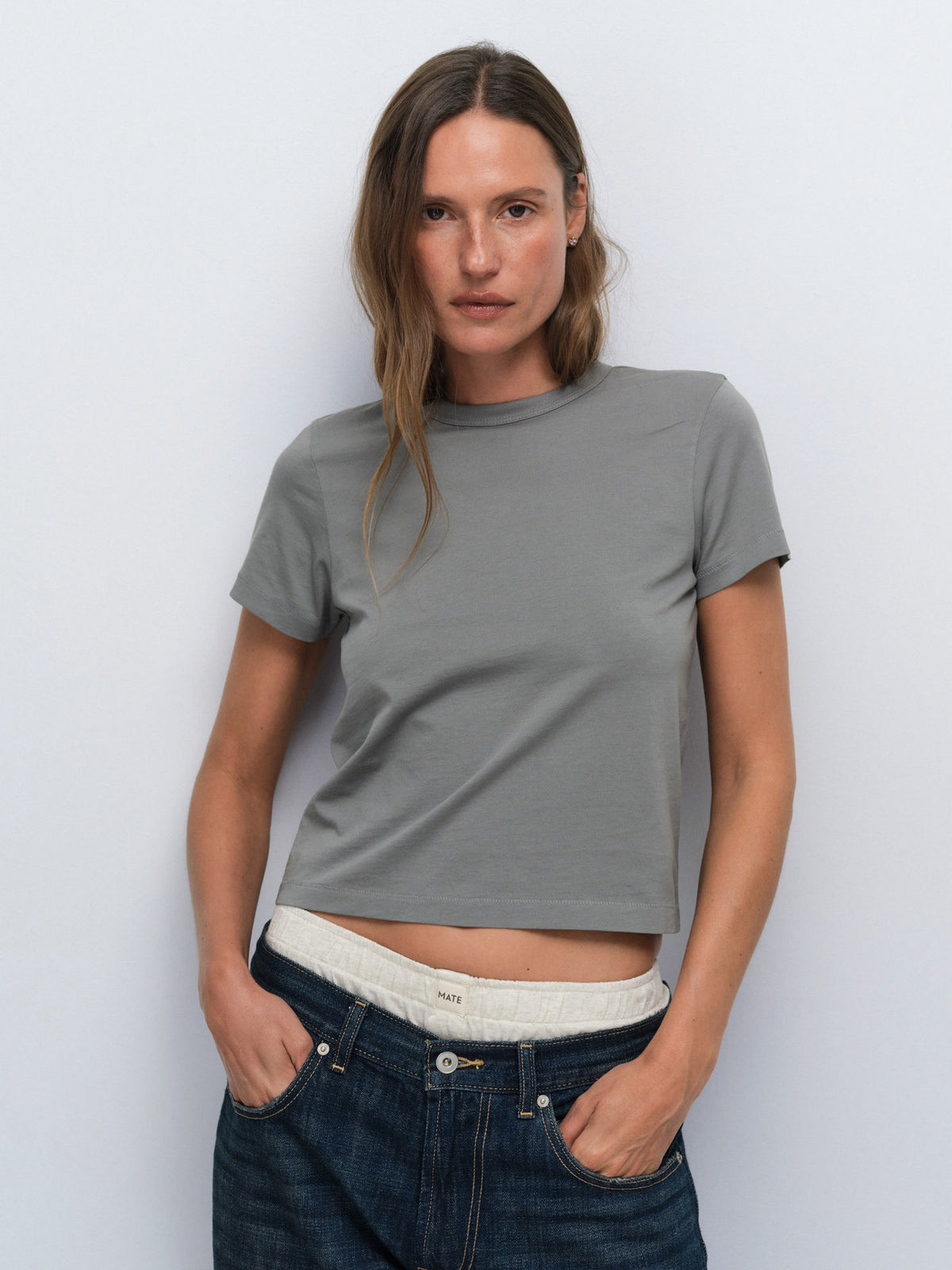 Organic Pima Shrunken Tee in Thyme — product photo