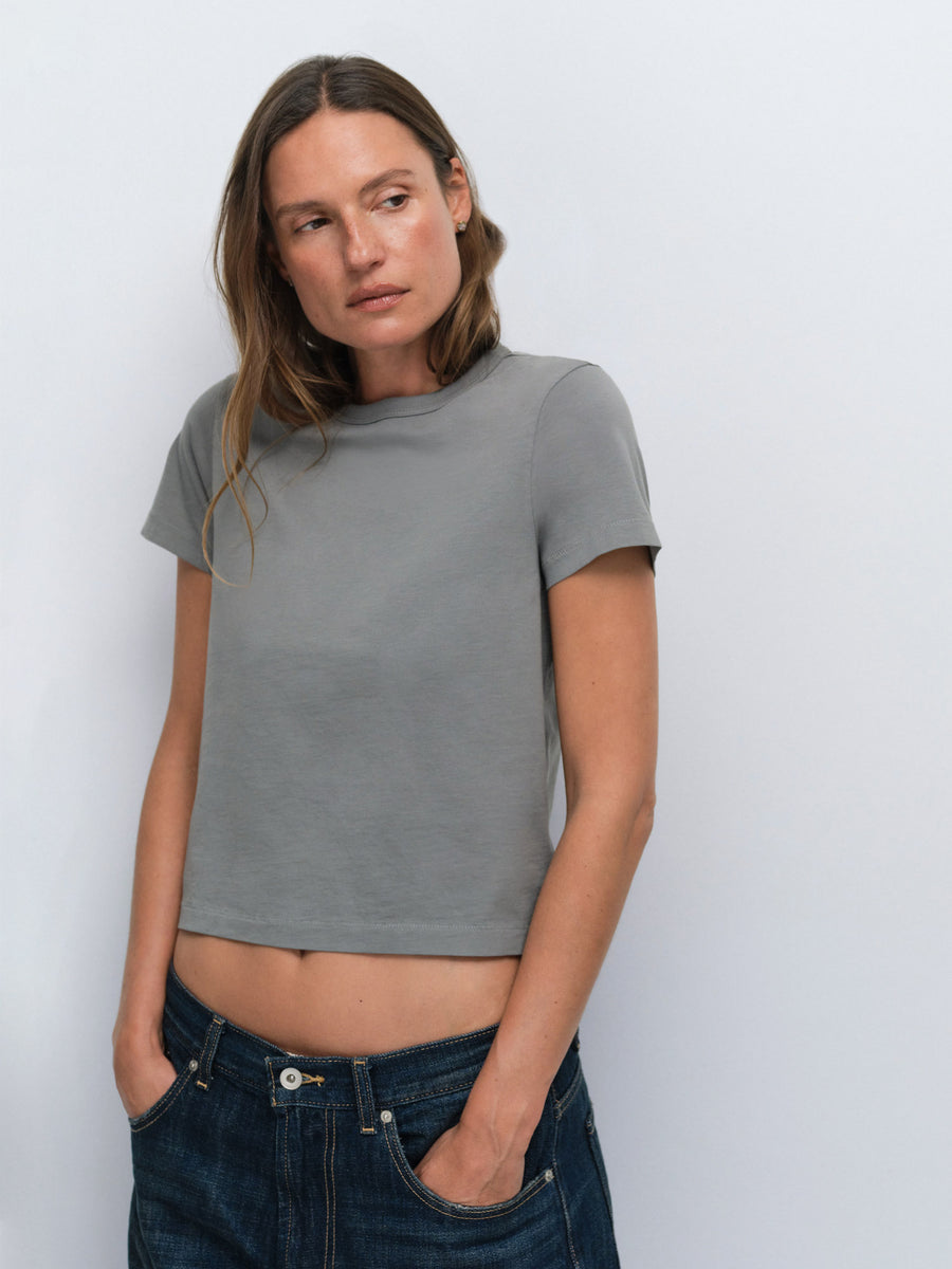Organic Pima Shrunken Tee in Thyme — product photo