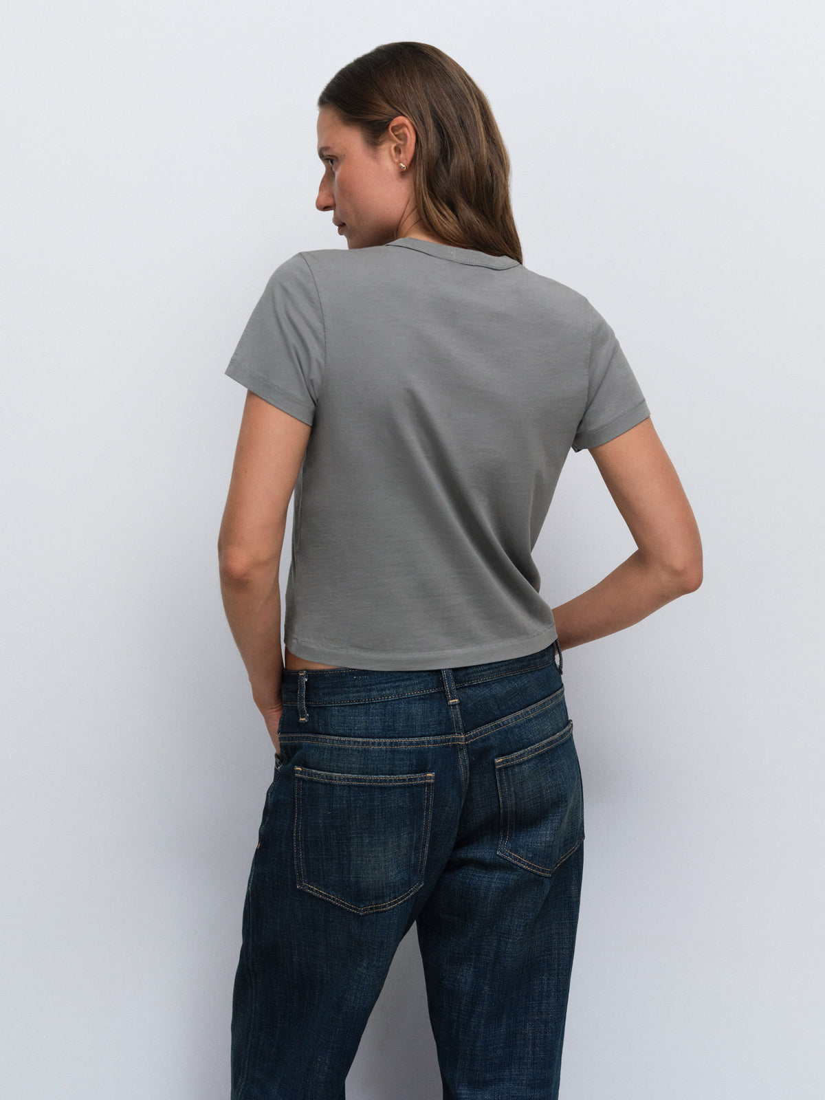 Organic Pima Shrunken Tee in Thyme — product photo