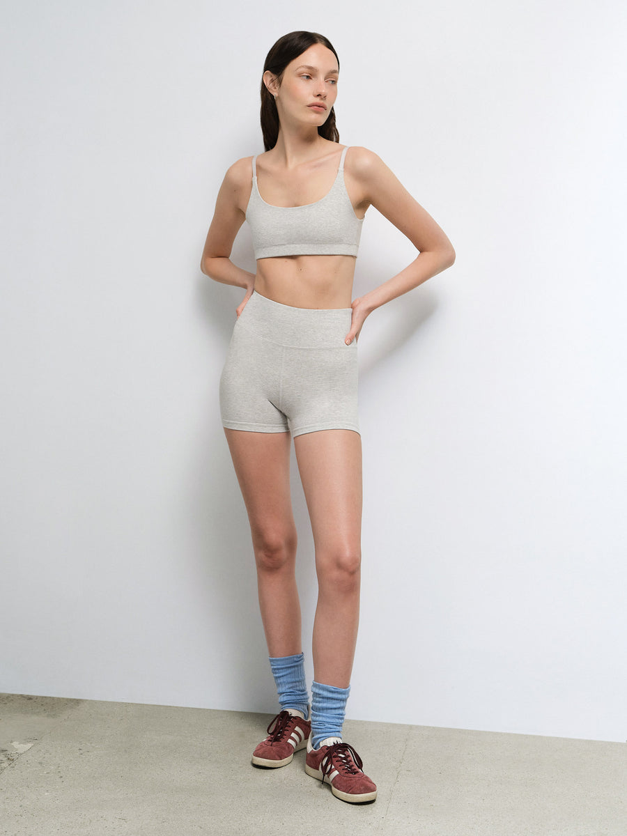 Organic Stretch Scoop Bra 4In Biker Short in Heather Grey — product photo