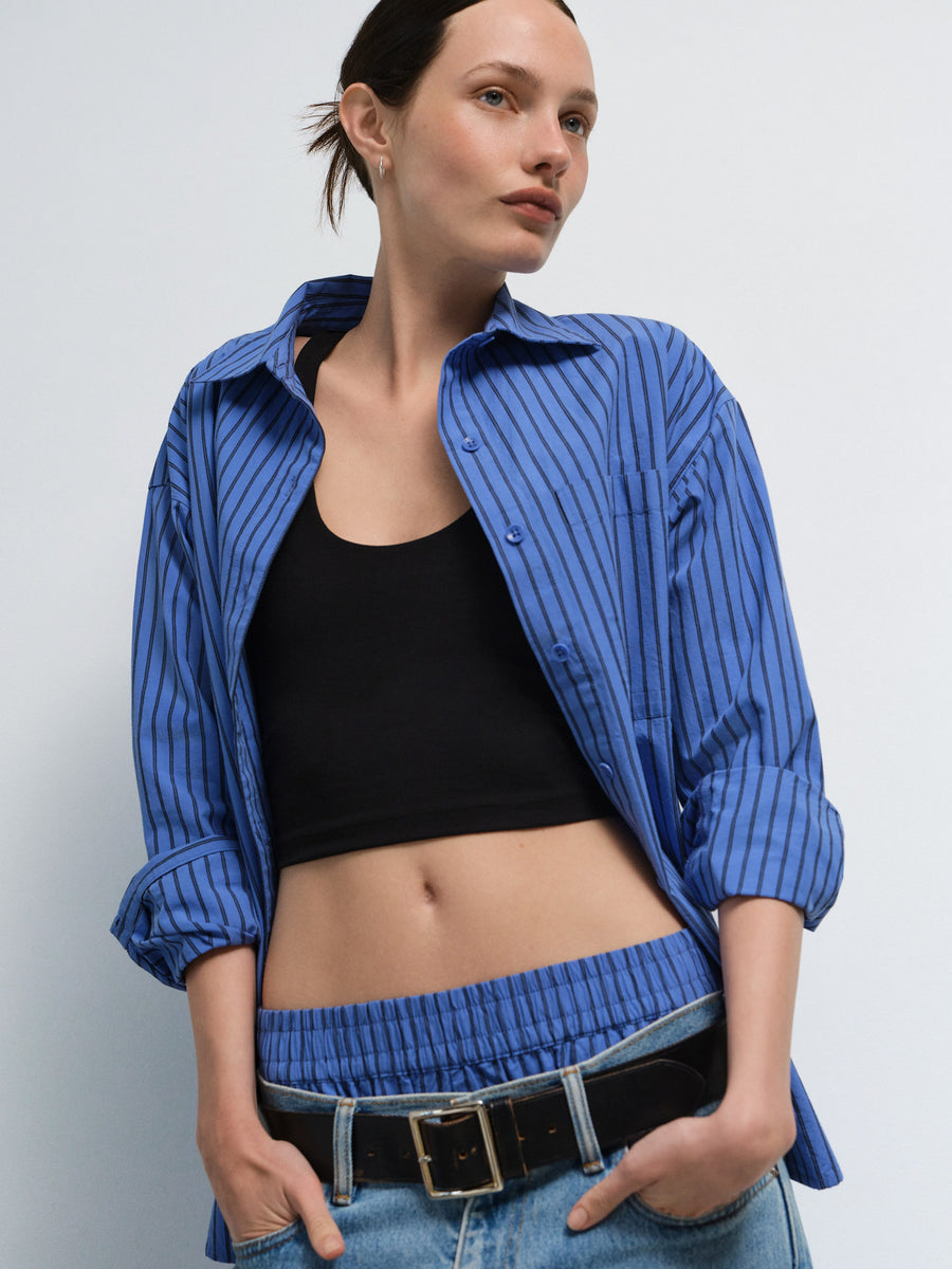 Organic Poplin Striped Long Sleeve Button Down