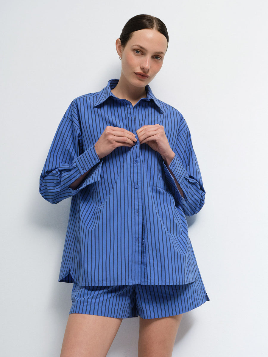 Organic Poplin Striped Long Sleeve Button Down