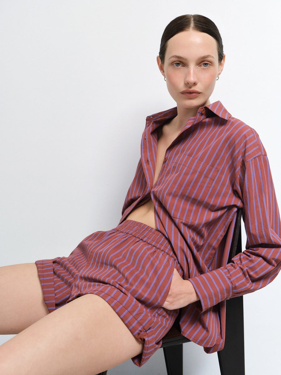 Organic Poplin Striped Long Sleeve Button Down