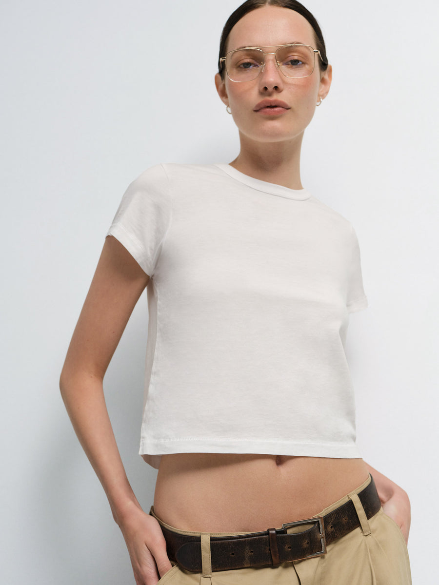 Organic Pima Shrunken Tee in True White — product photo
