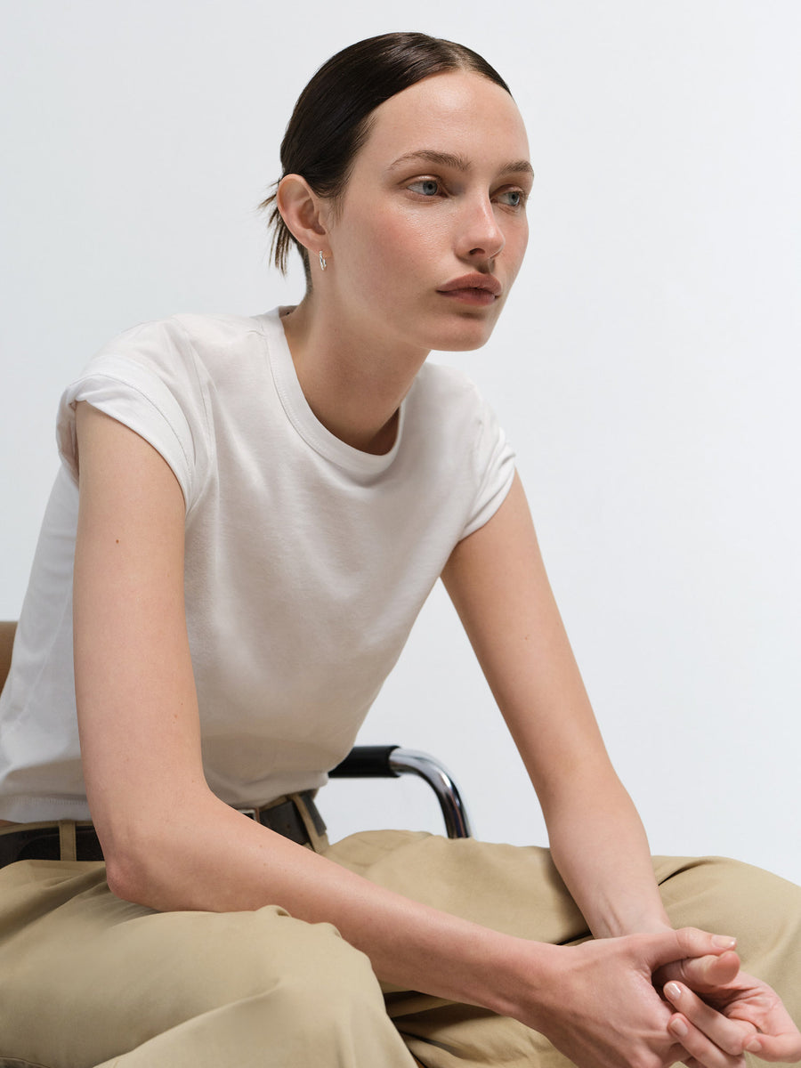 Organic Pima Shrunken Tee in True White — product photo