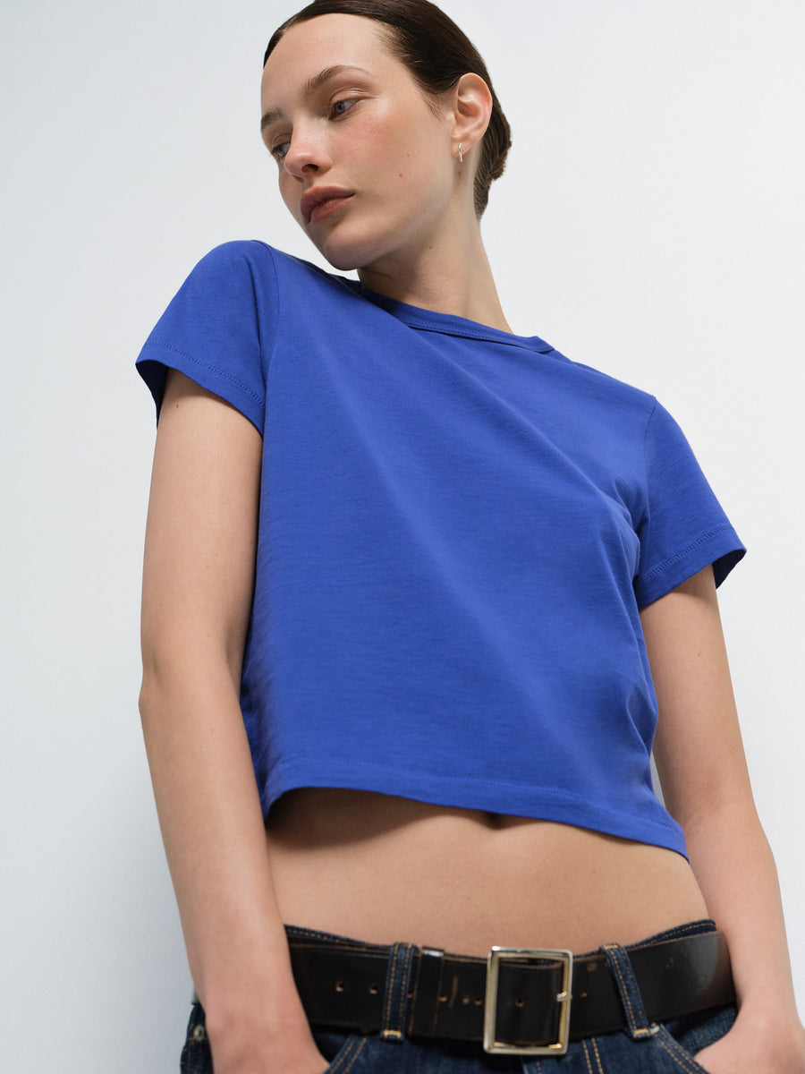 Organic Pima Shrunken Tee in Cobalt — product photo