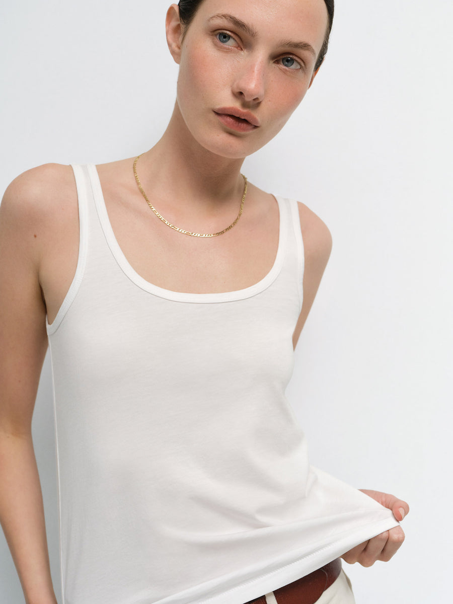 Organic Pima Layering Tank in True White — product photo