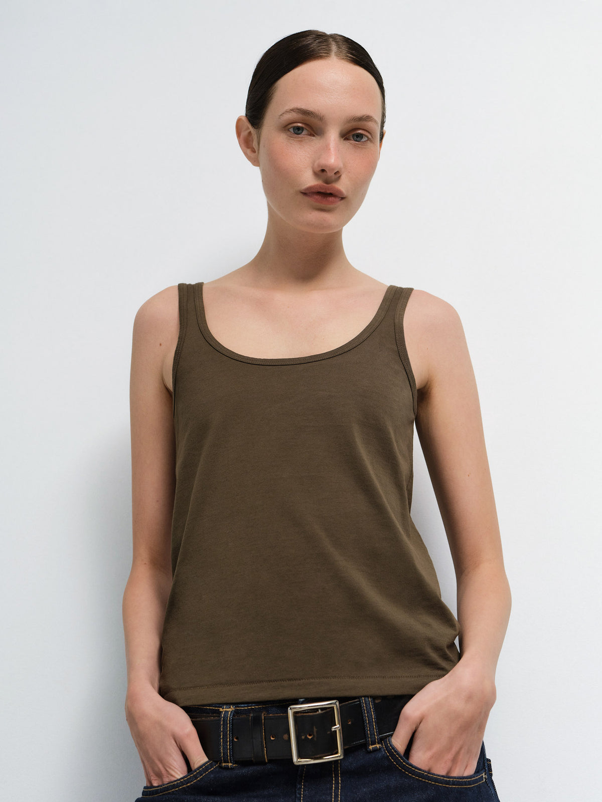 Organic Pima Layering Tank in Mocha — product photo