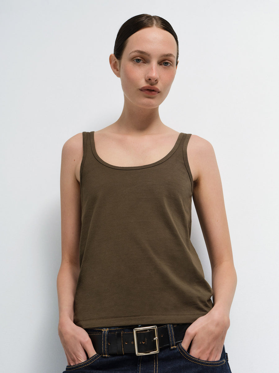 Organic Pima Layering Tank in Mocha — product photo